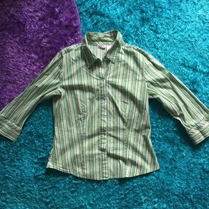 Green vertical stripes button down shirt